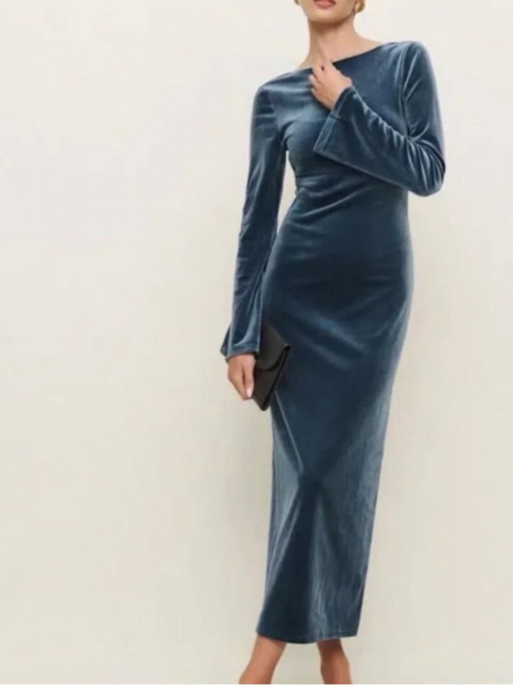 Reformation Delphina velvet dress in fog blue